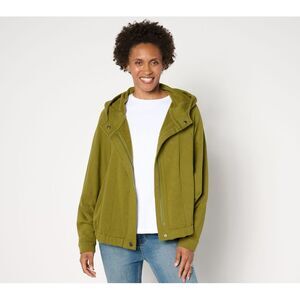 Peace Love World Women's Top Sz L French Terry Zip-Front Hooded Green A663383